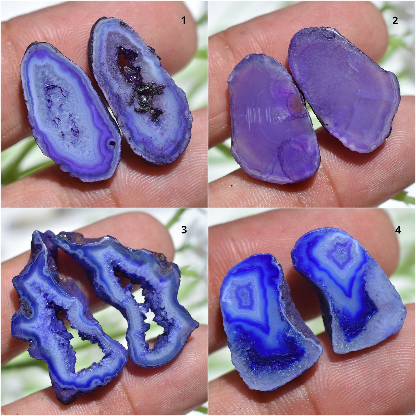 Agate Window Druzy Slice Pair - Blue & Purple Geode Druzy Gemstone Earrings Pair for Jewelry Making