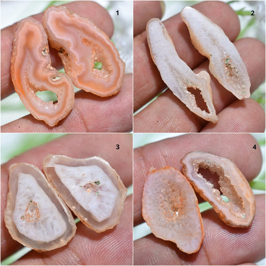 Orange Agate Druzy Pair – Geode Slice Gemstones for Earrings