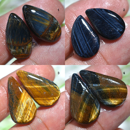 Top Quality Tiger Eye Cabochon Pair - Pear Shaped, Smooth Polished Gemstones