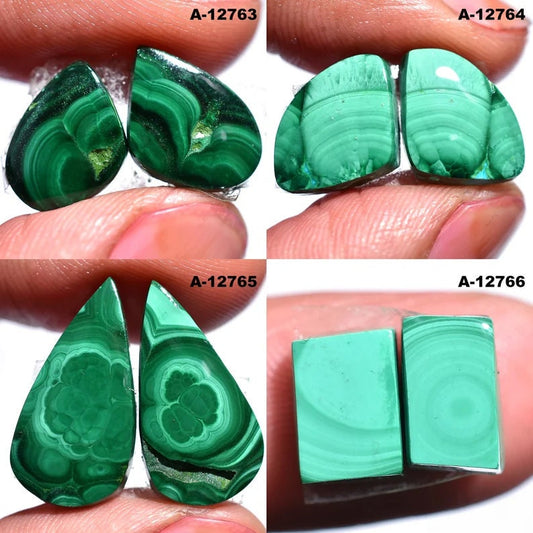 Green Malachite Matched Pair for Earrings – Fancy Shape Loose Cabochon