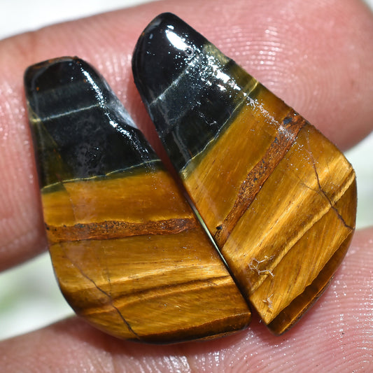 Tiger's Eye Gemstone Cabochon Pair - Fancy Shaped Polished Flat Back Stone, Wholesale Loose Crystal For Earrings, Gift For Her