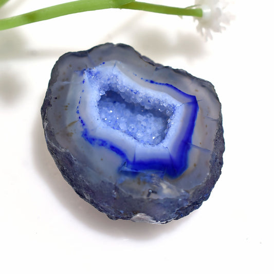 Blue Sparkling Solar Quartz & Window Druzy Agate Cabochon – Dyed Geode Slice for Pendant Making