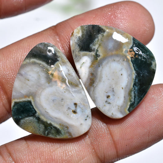 Ocean Jasper Gemstone Pair – Natural Loose Cabochons for Earrings & Jewelry Design