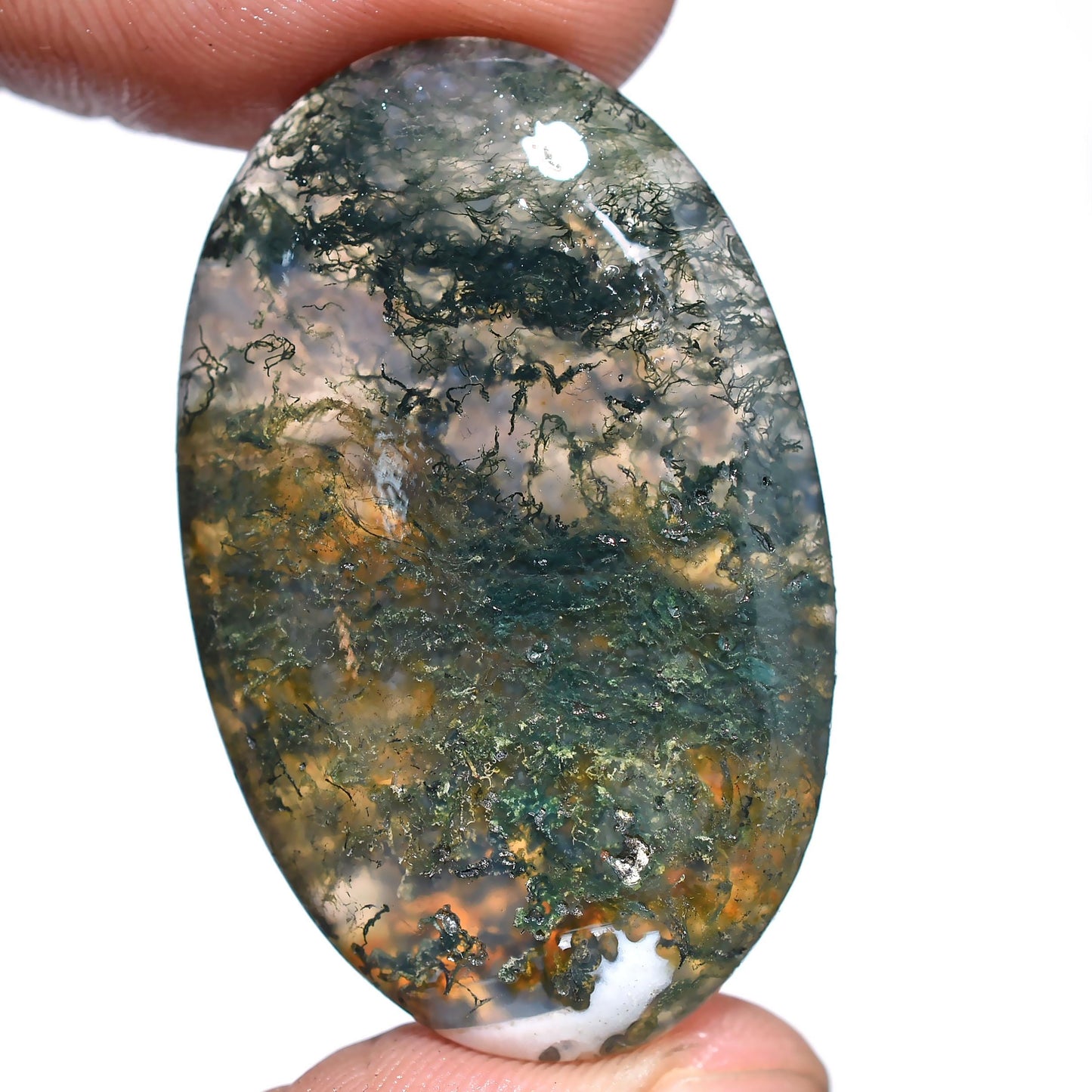 Unique Moss Agate Cabochons – Green Oval & Pear Shaped Stones for DIY Jewelry