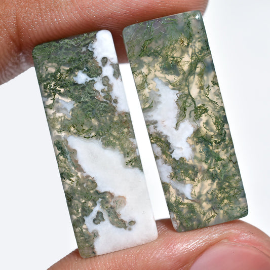 Rectangle Moss Agate Pair Cabochon - Fancy Matched Agate Pair for Earrings & Jewelry Making