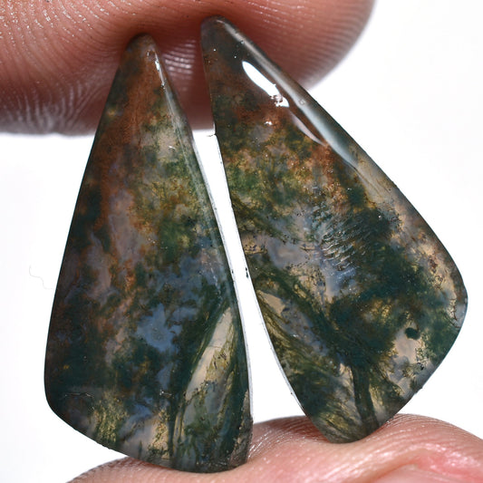 Healing Marquise Moss Agate Pair - Polished Fancy Cabochons