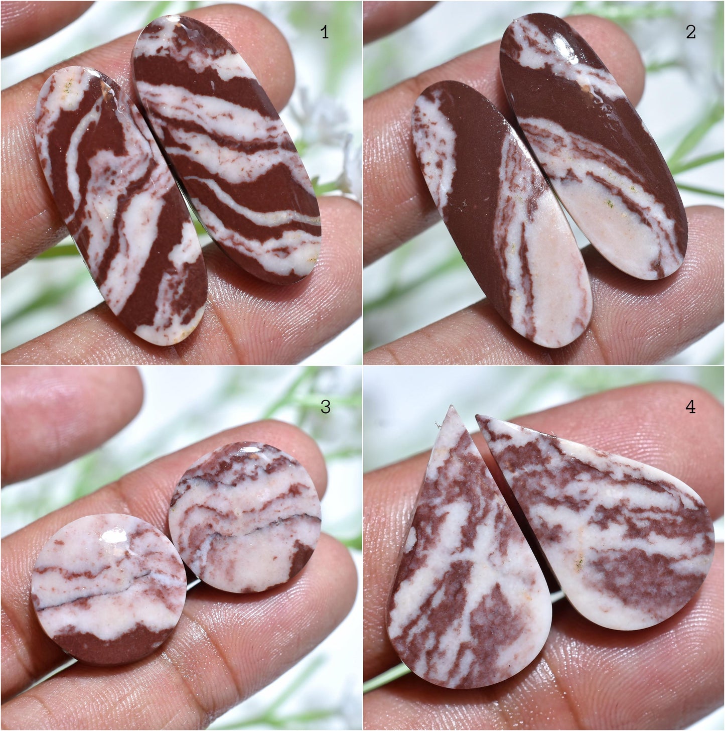 Natural Coconut Jasper Gemstone Pair – Oval, Pear & Round Shaped Loose Stones for Jewelry