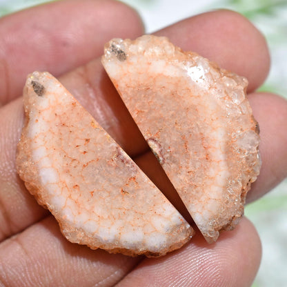 Matching Solar Quartz Pair – White Crystal Cabochon, Fancy Shape for Dangle Earrings & DIY Jewelry