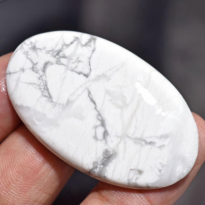 Top-Quality White Howlite Cabochons, Polished Smooth Flat Back Gemstone.