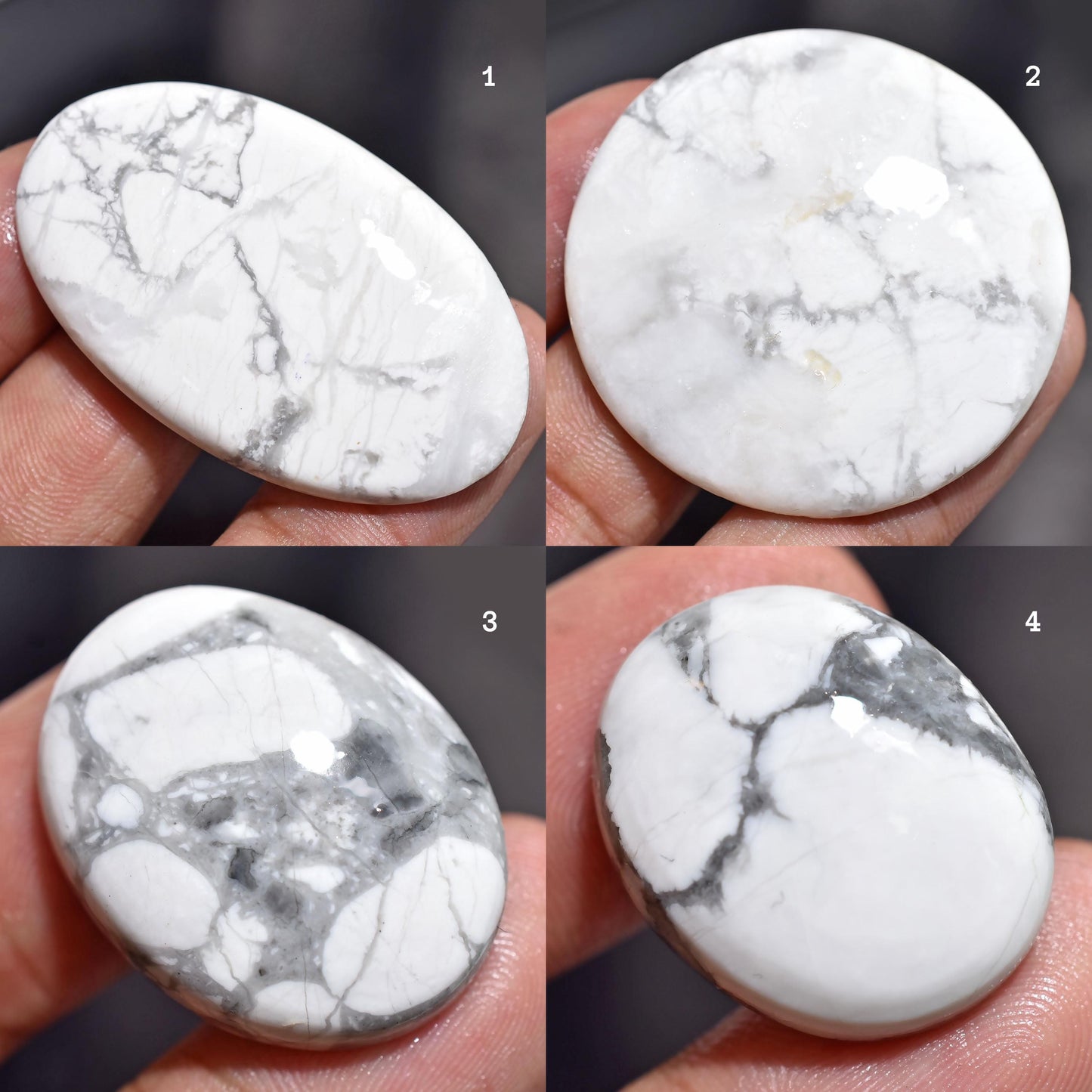Top-Quality White Howlite Cabochons, Polished Smooth Flat Back Gemstone.