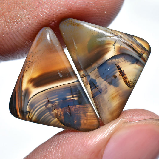 Montana Agate Pair - Fancy Shaped Natural Agate Gemstone Pair for Earrings