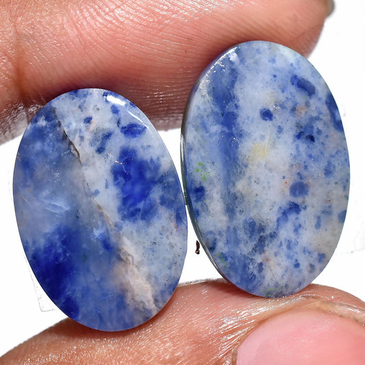 Natural Sodalite Oval Gemstone Pair - Smooth Flat Back Stones for Earrings