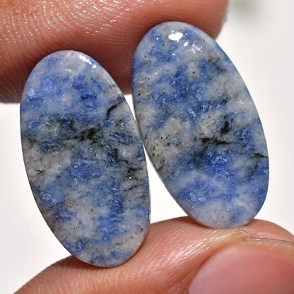 High-Quality Sodalite Oval Cabochon Pair - Smooth Stones for Earrings