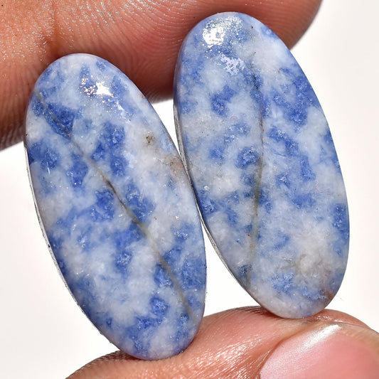 Natural Blue Sodalite Pair Gemstone – Oval Smooth Matched Pair for Earrings