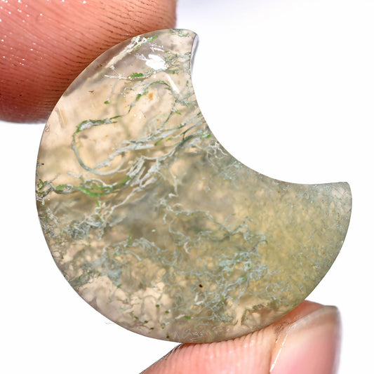 Green Crescent Moss Agate Cabs - Crystal Carving Moon Gemstone, Half Moon Agate Gems For Pendant, Loose Flat Back Stone For Jewelry Making