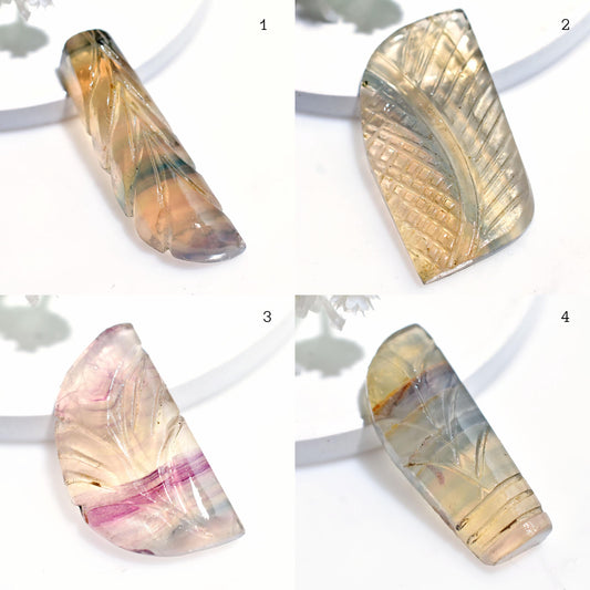 Elegant Fluorite Stone – Carved Crystal with Leaf Pattern for Designer Jewelry