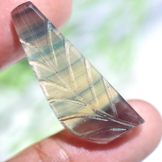 Fluorite Leaf Charm – Hand-Carved Gemstone for Nature-Inspired Jewelry
