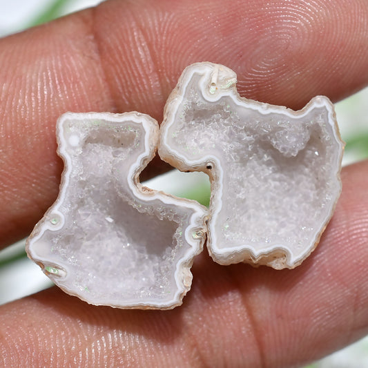 White Solar Quartz Druzy Pair – Sparkling Gemstones Matching Set
