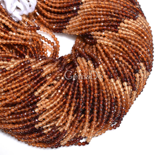 100% NaturalHessonite Garnet Double-Shaded Beads Micro Cut Gemstone Strand