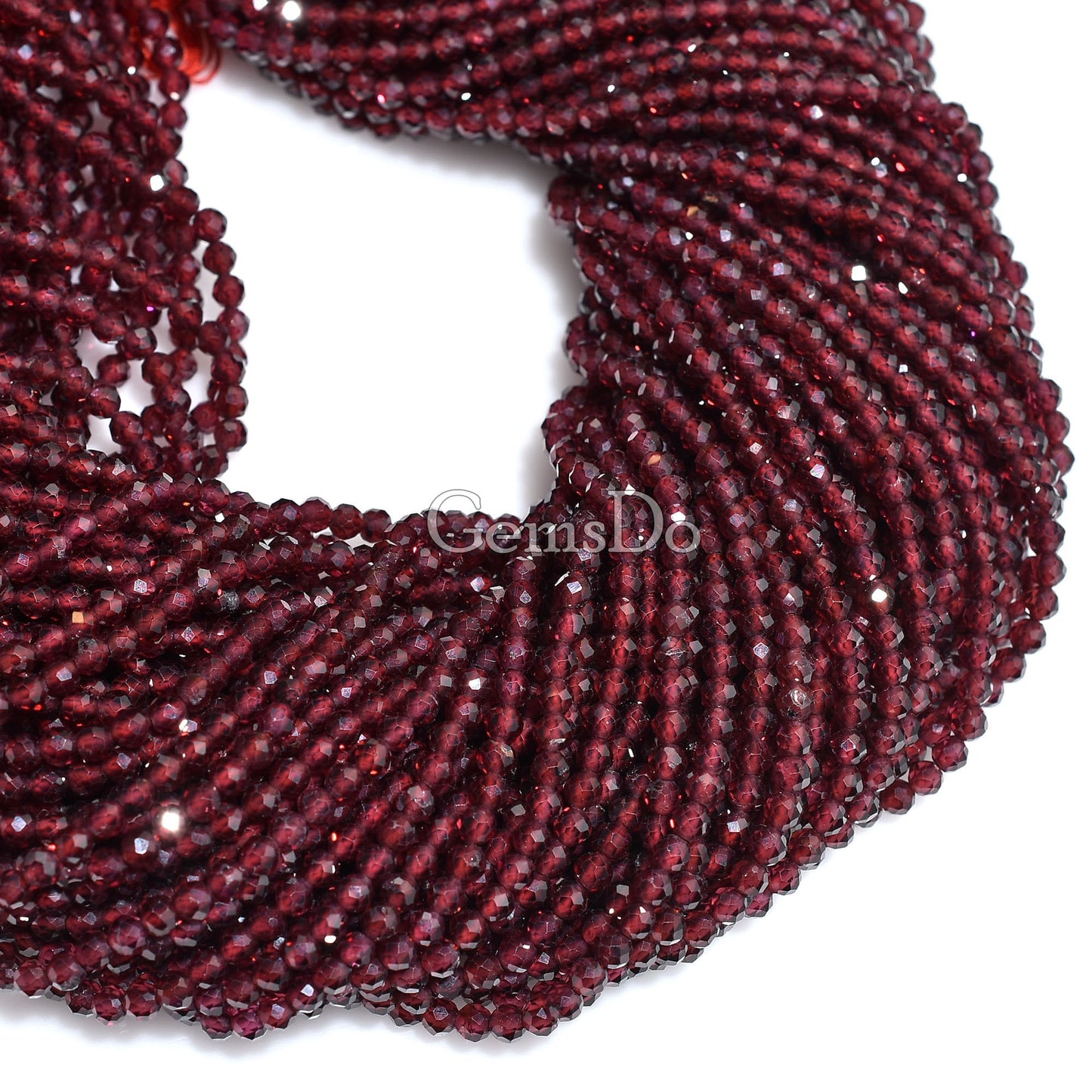 Natural Garnet Faceted Round Beads | 3mm Micro Cut Gemstone Strand