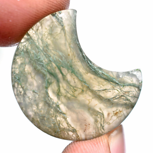 Green Moss Agate Crescent Cabochons – Smooth Polished Half Moon Crystals for Jewelry