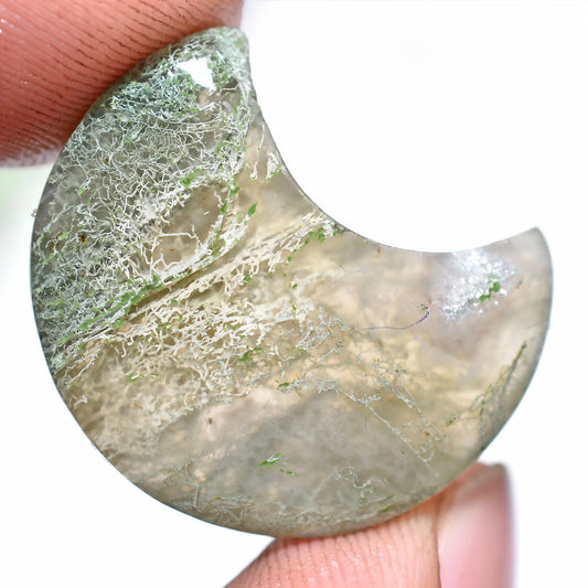 Beautiful! Moss Agate Moon Cabochon - Crystal Carving Moon Gemstone, Half Moon Gemstone For Jewelry, Smooth Polished Pendant Making Gemstone
