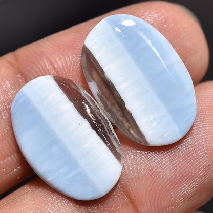 Natural Owyhee Opal Matched Gemstone Pair - Oval Blue Opal Cabochon Pair