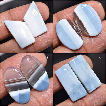 Natural Owyhee Opal Matched Gemstone Pair - Oval Blue Opal Cabochon Pair