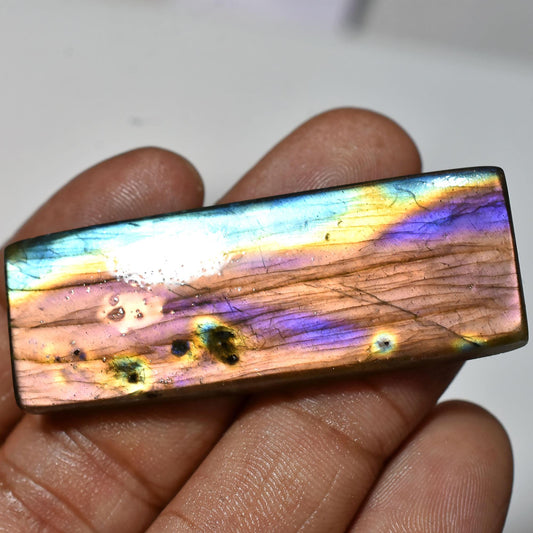 Labradorite Gemstone, Rainbow Fire Loose Flat Back Stone, Smooth Polished Crystals For Pendant, Cabs For Jewelry