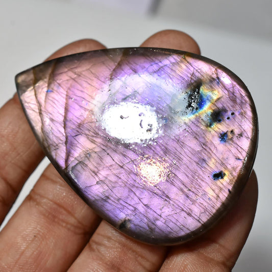 Purple Fire Labradorite Cabochon, AAA Quality Pear Shaped Flat Back Gemstone for Jewelry, Thoughtful Gift for Special Occasions