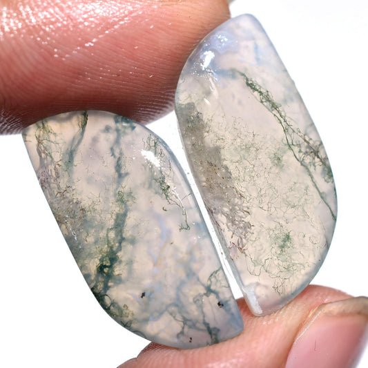Natural Moss Agate Pair - Fancy Shaped Agate Smooth Matched Pair