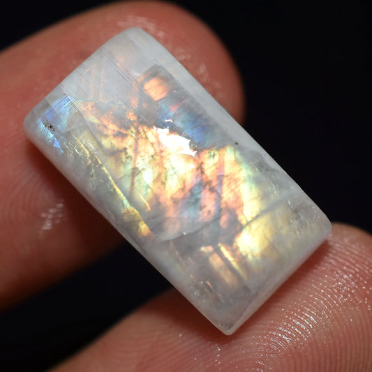 Rectangle Rainbow Moonstone Cabochon – Full Fire Loose Moonstone for Pendant, Healing Crystal