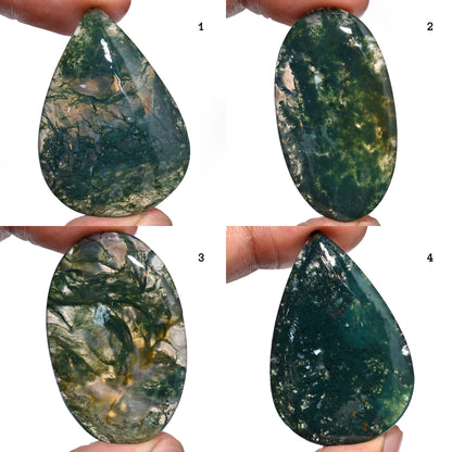 Elegant Moss Agate Cabochons – Smooth Green Oval & Pear Gemstones for Jewelry