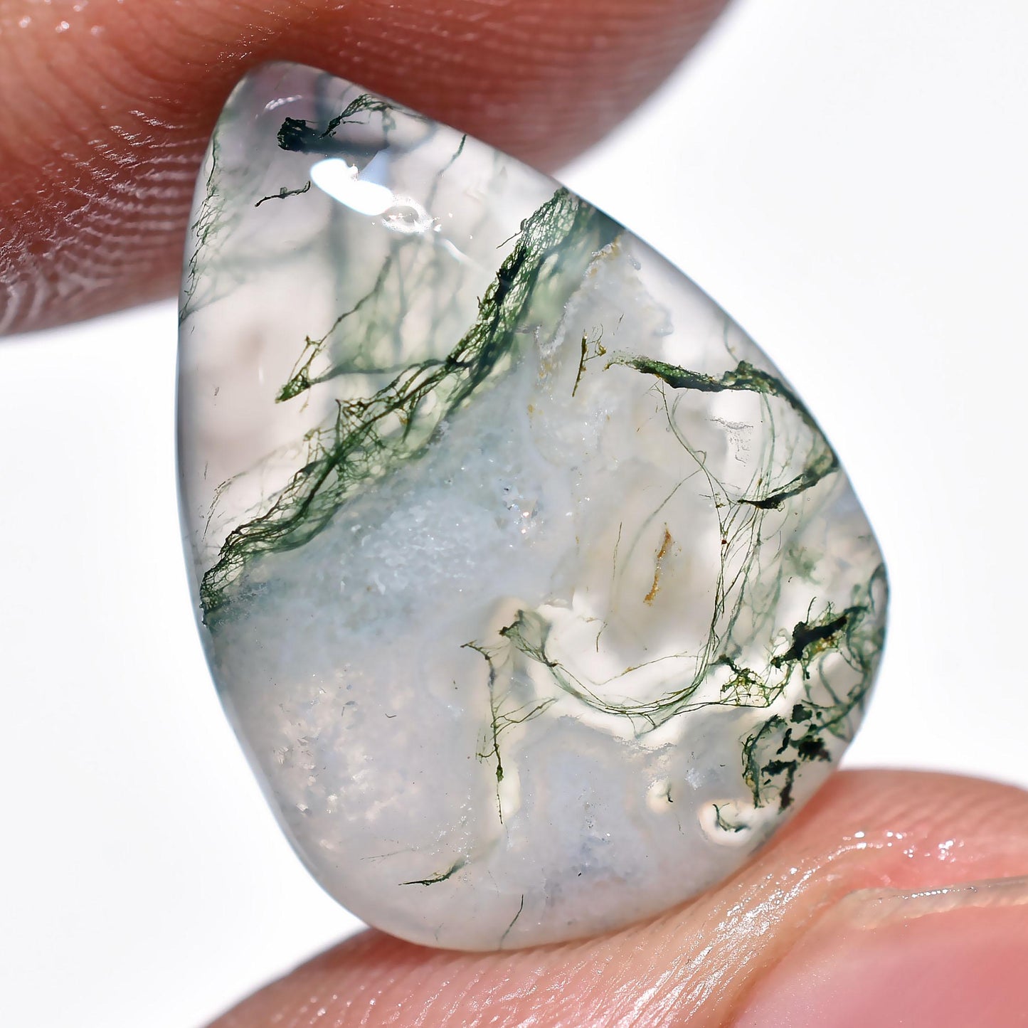 Antique Moss Agate Gemstone - Pear-Shaped Designer Stone, Polished Crystal for Ring Jewelry Making