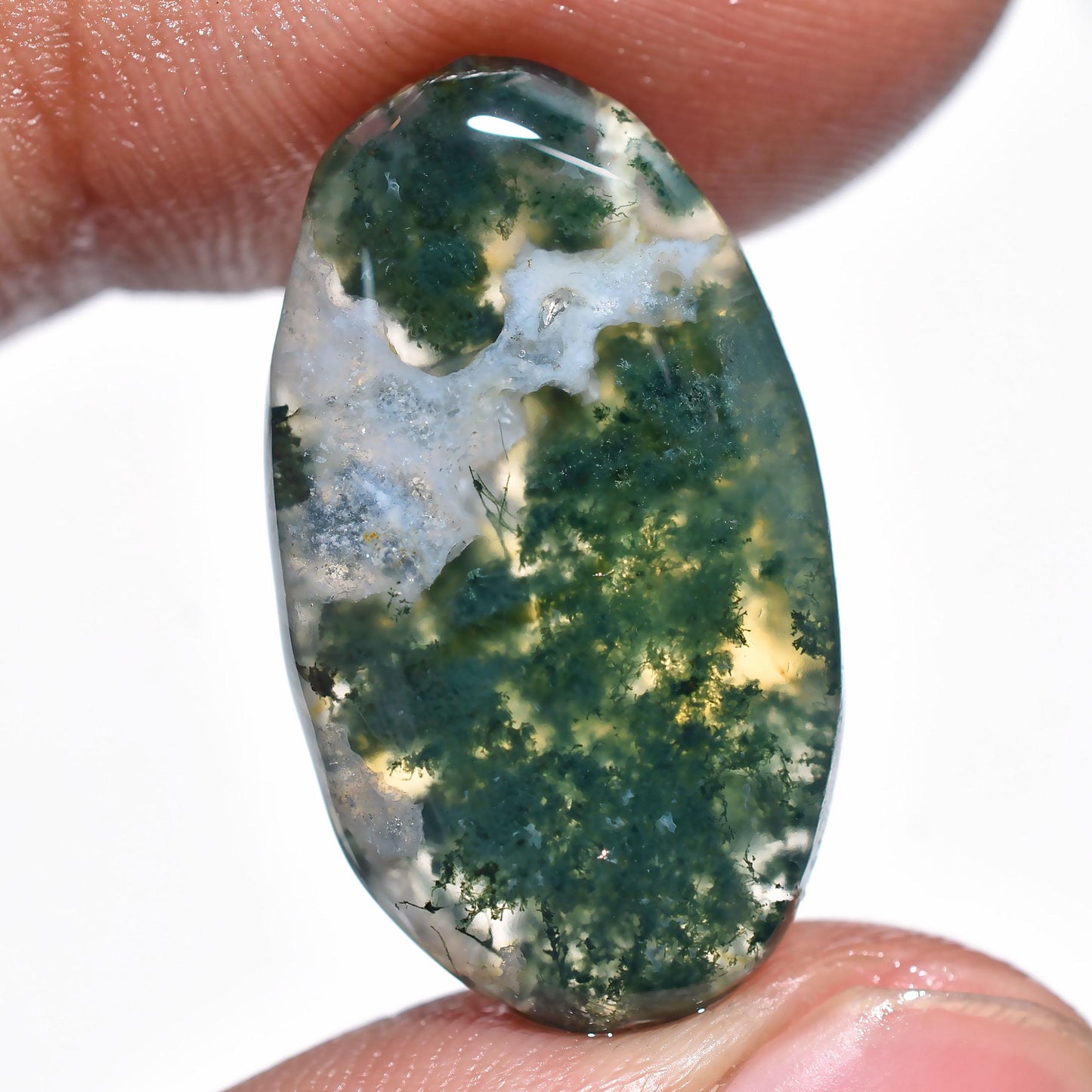 Antique Moss Agate Gemstone - Pear-Shaped Designer Stone, Polished Crystal for Ring Jewelry Making