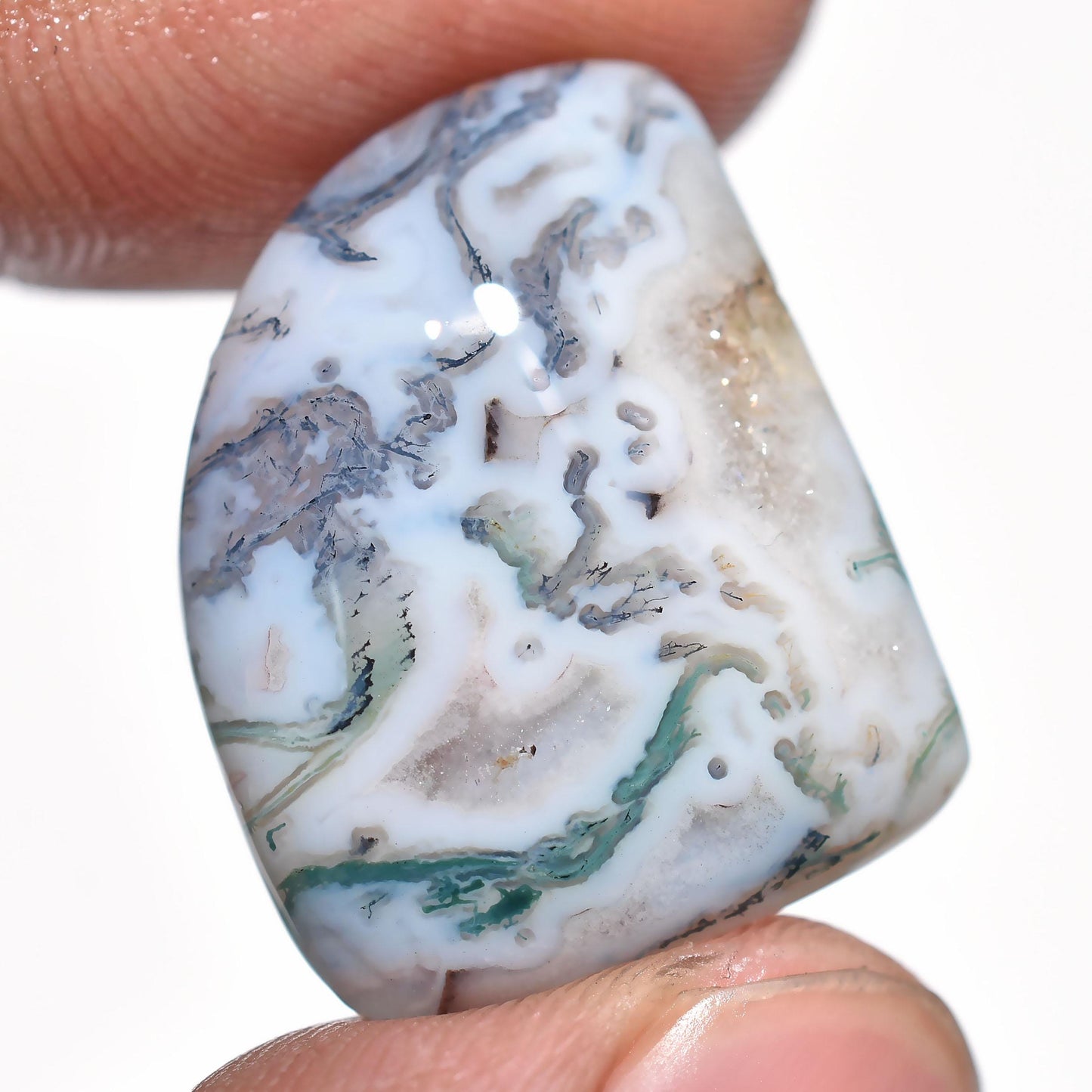 Natural Moss Agate Cabs – Mixed Shape Smooth Polished Flat Back Gemstone