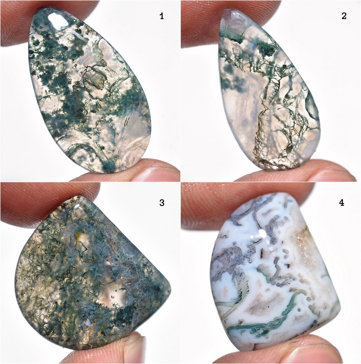 Natural Moss Agate Cabs – Mixed Shape Smooth Polished Flat Back Gemstone