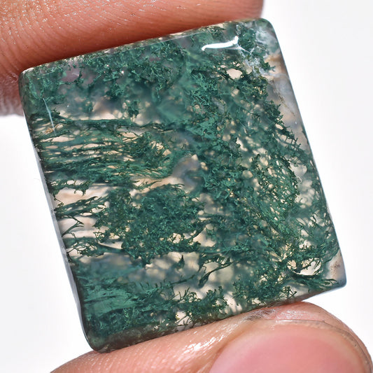 Moss Agate Cabochon - Polished Green Oval Gemstone