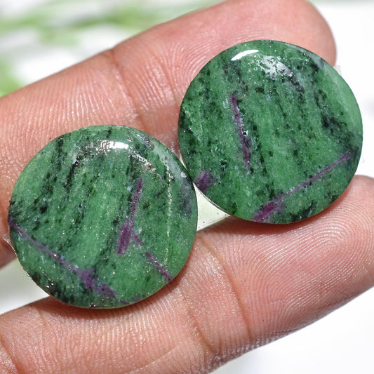Ruby Zoisite Crystal Gemstone – Round Shape Earrings Pair at Wholesale Prices 22x22x3mm