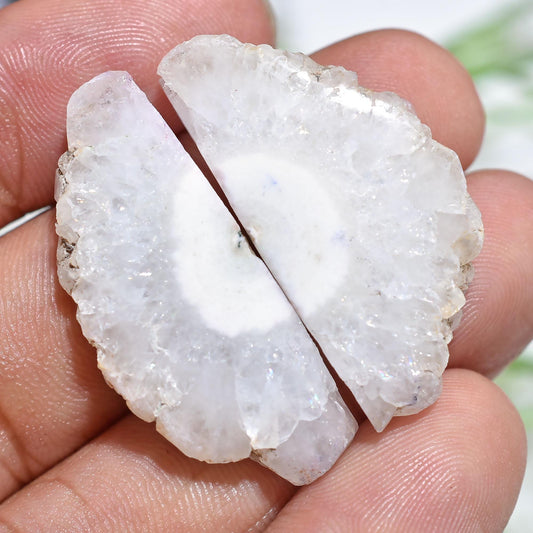 Matching Solar Quartz Pair – White Crystal Cabochon for Dangle Earrings & DIY Jewelry