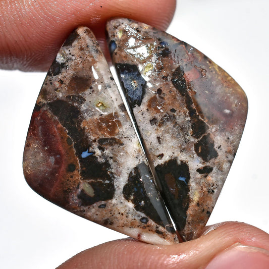 Natural Turtella Jasper Cabochon Pair – Brown Fancy Shaped Smooth Polished Gemstones