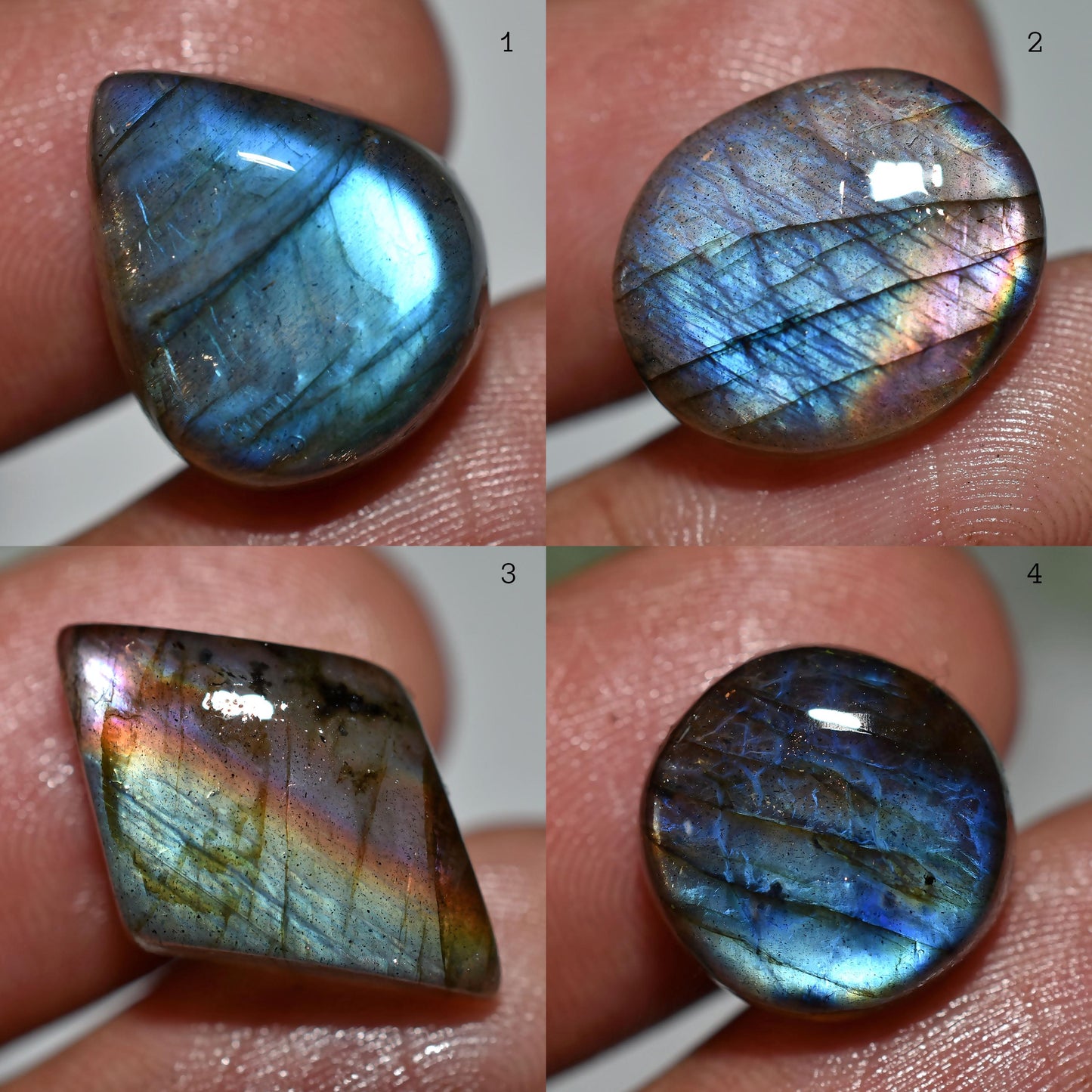 Purple Labradorite Gemstone – Mixed Shapes, Smooth Flat Back Blue Crystal for Rings
