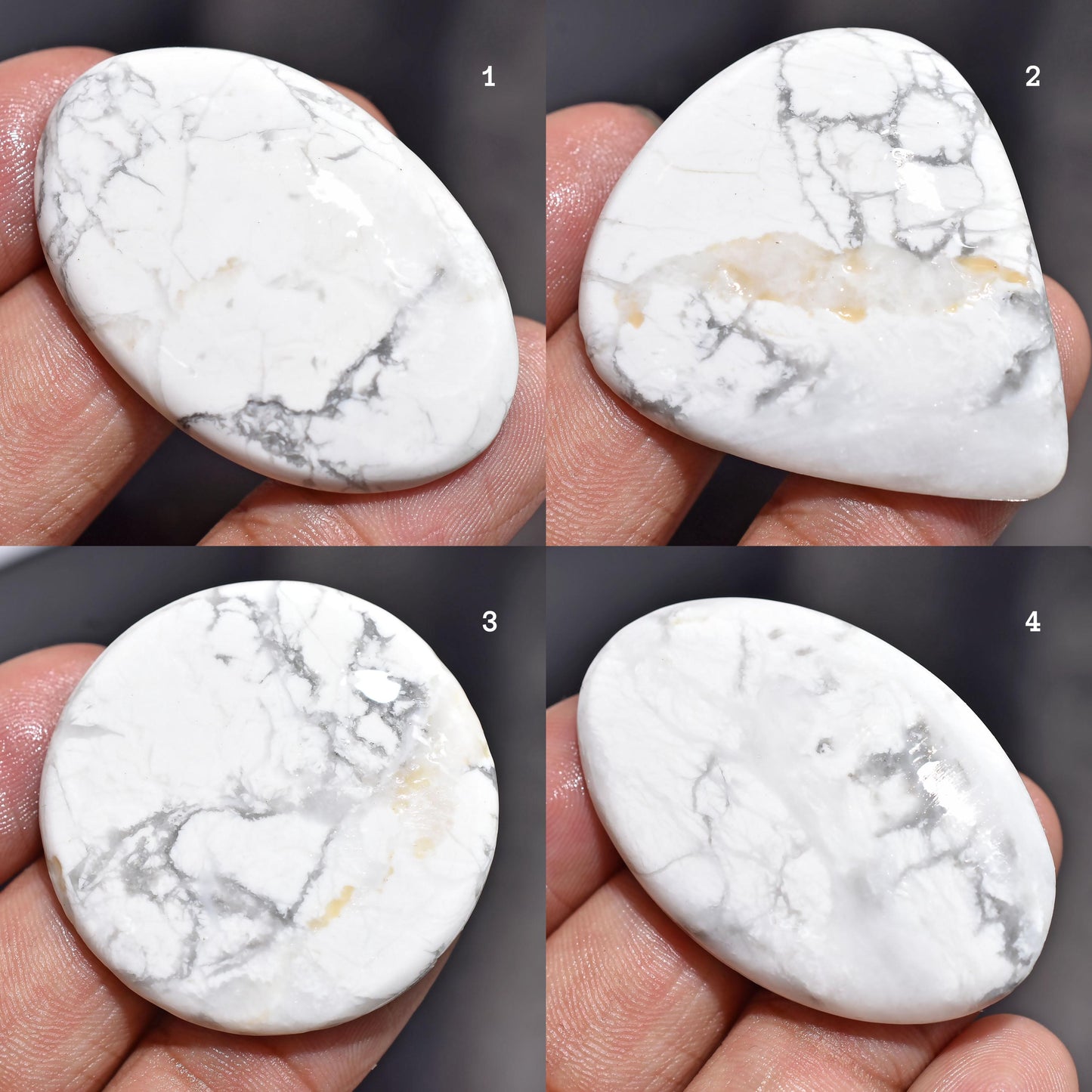 White Howlite Gemstone - Oval & Pear Shaped Smooth Cabochons for Jewelry