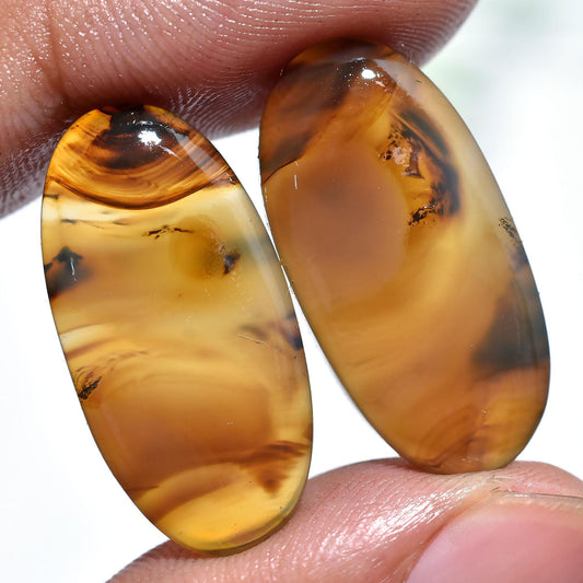 Natural Montana Agate Pair – Oval & Fancy Shape Flat Back Cabochons for Earrings