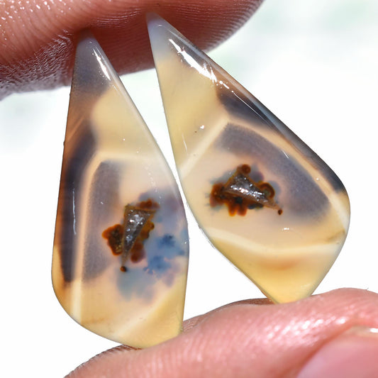 Rare Montana Agate Pair - 100% Natural Designer Fancy Shape Cabochon 11x29x2mm
