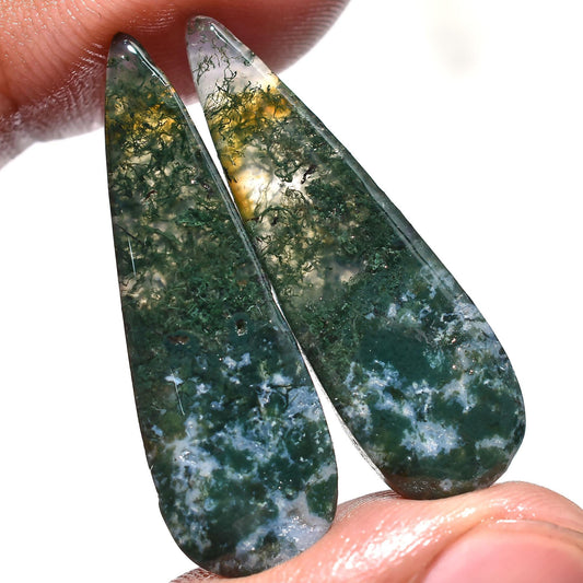 Rare! Unique Green Moss Agate Earrings Pair - Pear Shaped Crystal Gemstones