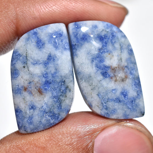 Top Quality Blue Sodalite Cabochon Pair - Fancy Shaped Stones for Earrings 14x23x5mm