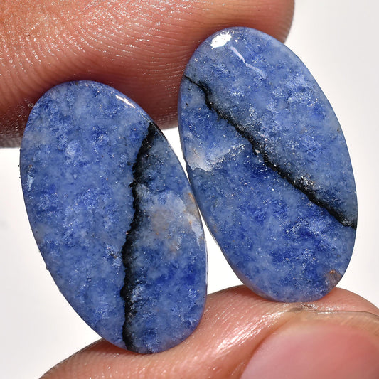 High Quality Blue Sodalite Pair Gemstone – Oval Smooth Matched Pair for Earrings