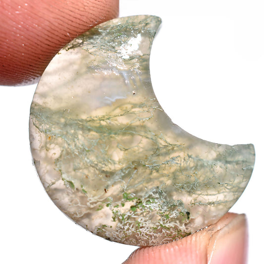 Green Moss Agate Moon Cabs – Smooth Crescent Gemstones for Jewelry & Pendants