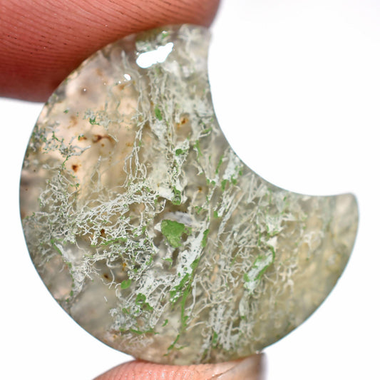 High-Quality Green Moss Agate Moon Cabs – Crescent Carved Gemstones for Pendants